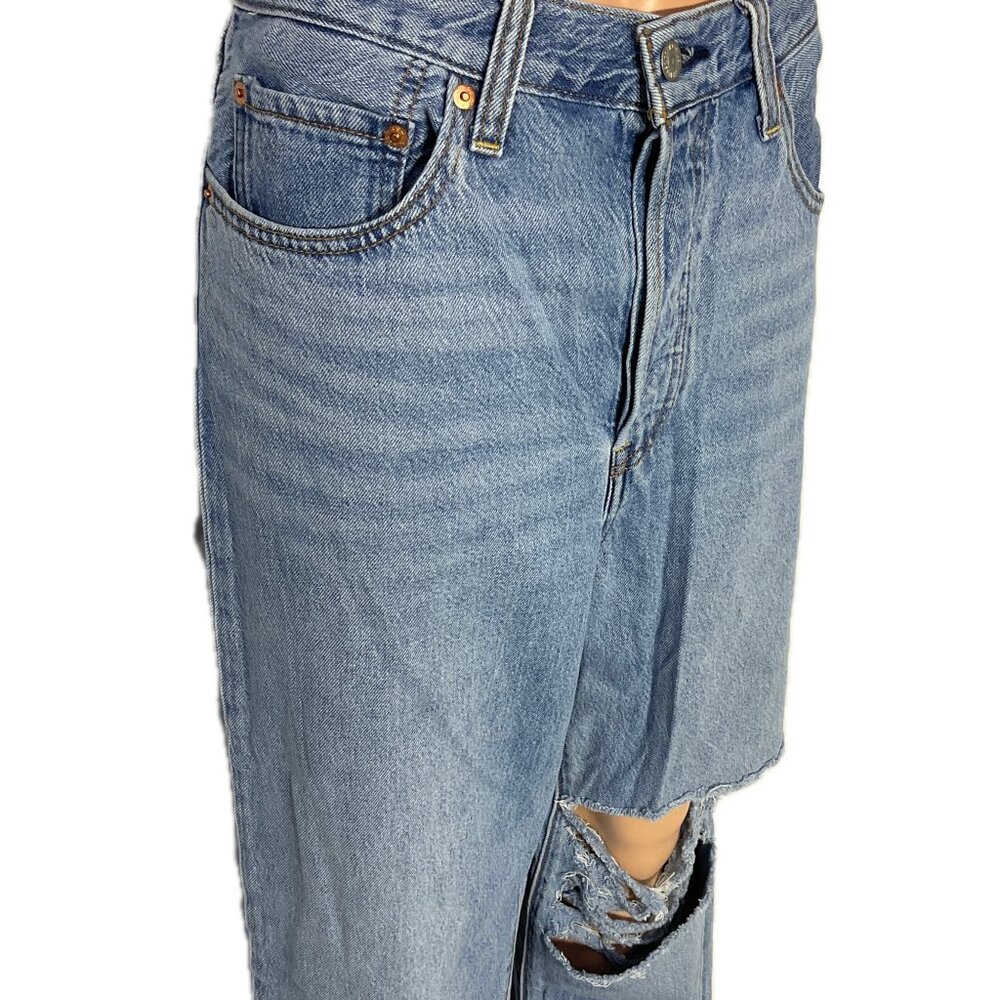 Levis 32" Button Fly Ribcage Distressed Straight Ankle Women Denim Jeans Premium
